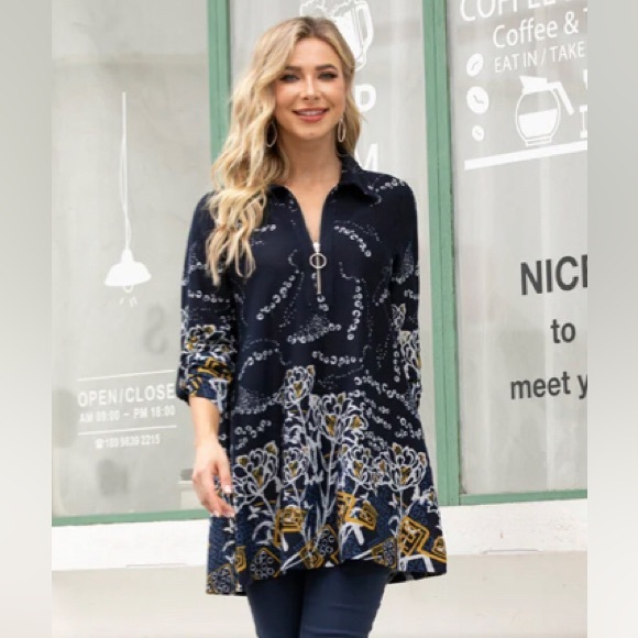 ADORABLE ORANGE FASHiON VILLAGE FLORAL PRINT TUNIC TOP - Picture 1 of 8